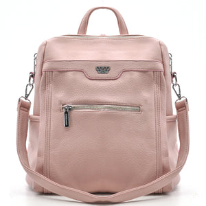 Zaino TRASFORMABILE 2IN1 in eco Pelle firmato   - Elegante e Resistente, Donna , Zaino Casual con Tasca Frontale con Zip e Tasche Laterali, Perfetto per Uso Quotidiano e Lavoro