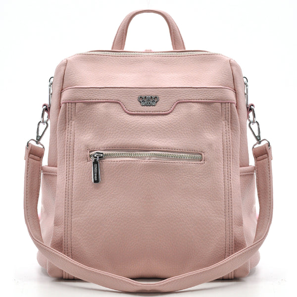 Zaino TRASFORMABILE 2IN1 in eco Pelle firmato   - Elegante e Resistente, Donna , Zaino Casual con Tasca Frontale con Zip e Tasche Laterali, Perfetto per Uso Quotidiano e Lavoro