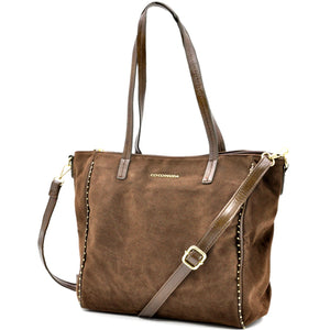 Borsa firmata COCONUDA donna borchie spalla shopping capiente simil pelle scamosciata camoscio