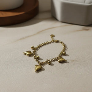Bracciale con Charms Cuore 3D in Acciaio Oro - Catena Chunky Regolabile