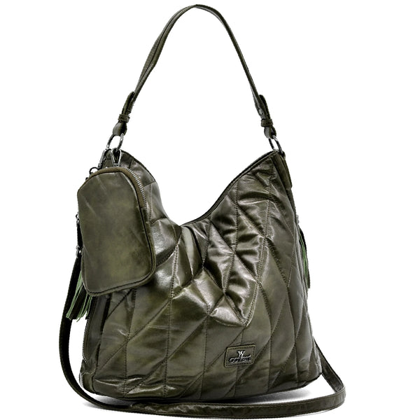 Borsa + OMAGGIO portamonete hobo biker firmato YYCOVERI donna spalla a tracolla simil pelle trapuntata effetto lucido