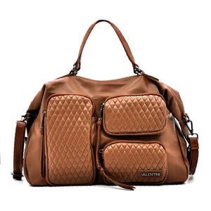 VALENTINI GINO - Borsa multitasche firmata giornaliera elegante 3 zip capiente bauletto trapuntata simil pelle