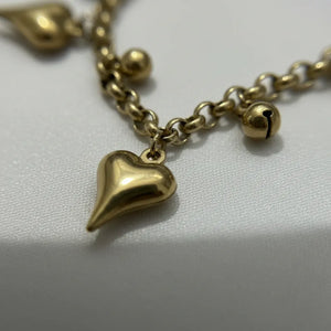 Bracciale con Charms Cuore 3D in Acciaio Oro - Catena Chunky Regolabile