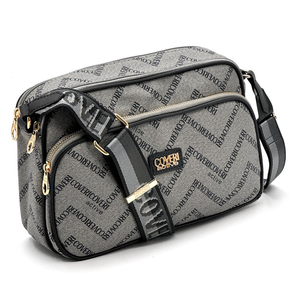 Borsa piccola molte tasche tracolla firmata COVERI ACTIVE in simil pelle pregiata zip fantasia logata originale