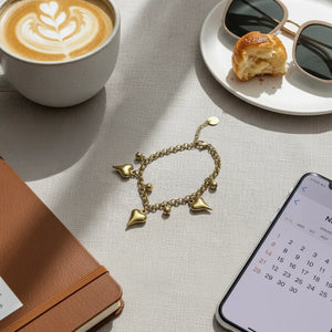 Bracciale con Charms Cuore 3D in Acciaio Oro - Catena Chunky Regolabile