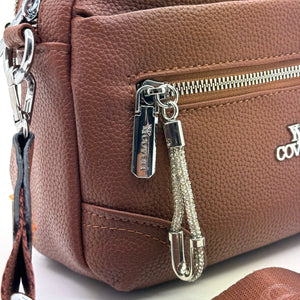 YYcoveri Borsa firmata a mano e tracolla borsetta con molte chiusure con zip simil pelle martellata