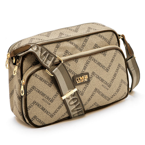 Borsa piccola molte tasche tracolla firmata COVERI ACTIVE in simil pelle pregiata zip fantasia logata originale