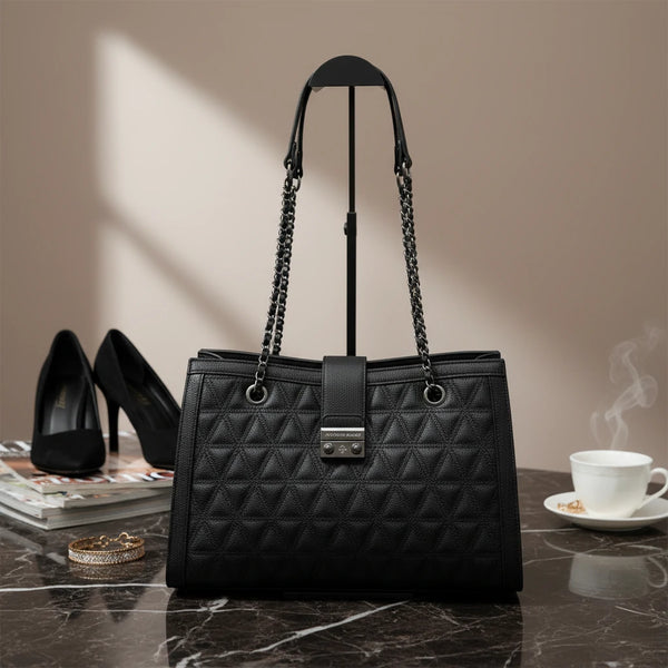 Antonio Basile - Borsa shopping a spalla tracolla trapuntata simil pelle rigida elegante casual