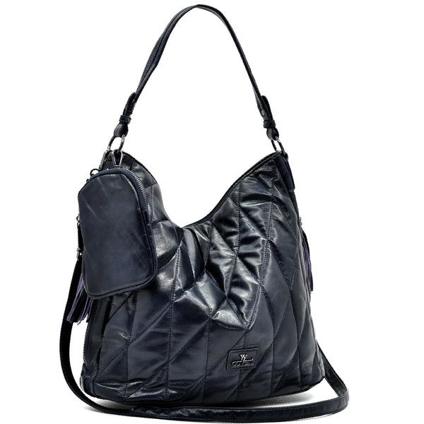 Borsa + OMAGGIO portamonete hobo biker firmato YYCOVERI donna spalla a tracolla simil pelle trapuntata effetto lucido