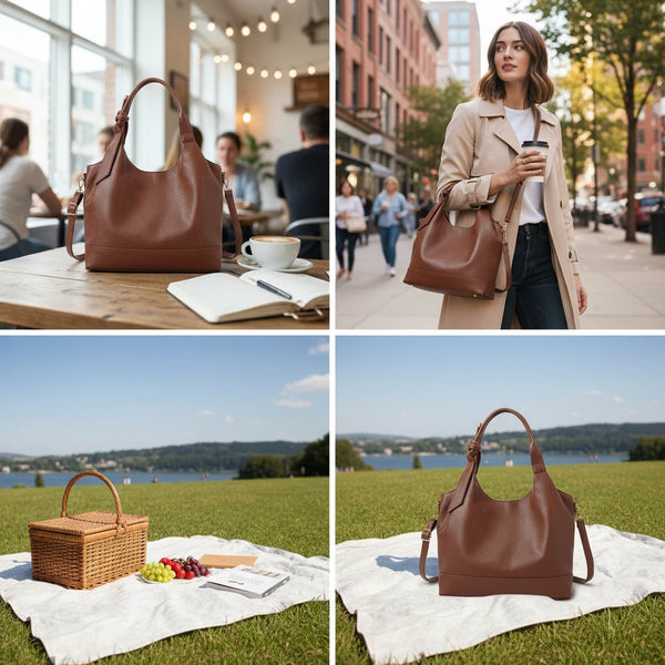 La Deliziosa - Borsa firmata Gyoiamea shopping a spalla manici nodo simil pelle morbida