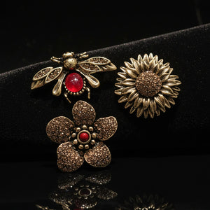 Set 3 Spille Donna ape fiore gira sole  — Spille per giacca borsa oro