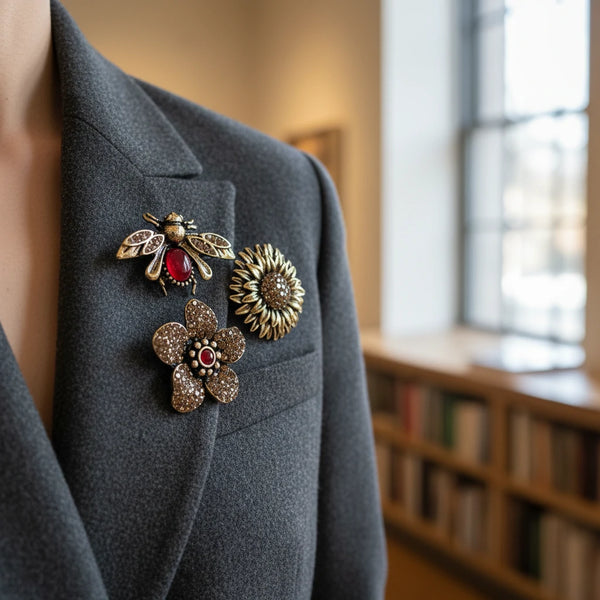 Set 3 Spille Donna ape fiore gira sole  — Spille per giacca borsa oro