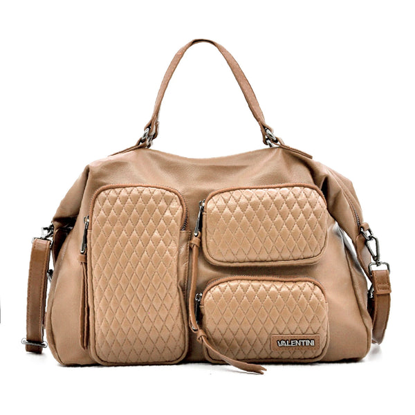 VALENTINI GINO - Borsa multitasche firmata giornaliera elegante 3 zip capiente bauletto trapuntata simil pelle