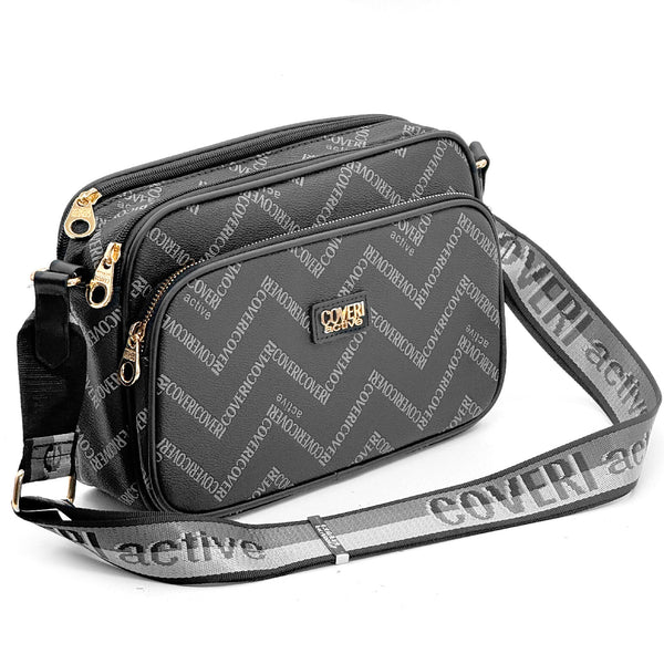 Borsa piccola molte tasche tracolla firmata COVERI ACTIVE in simil pelle pregiata zip fantasia logata originale