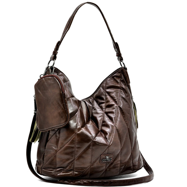 Borsa + OMAGGIO portamonete hobo biker firmato YYCOVERI donna spalla a tracolla simil pelle trapuntata effetto lucido