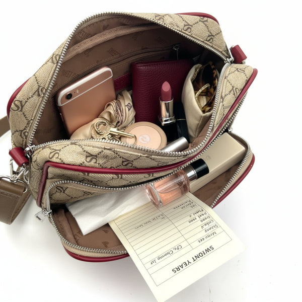Borsa tracolla firmata SWEET YEARS in simil pelle pregiata tasche con cerniera fantasia logata originale