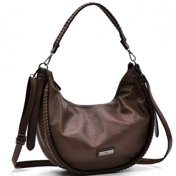 Borsa a sacco mezzaluna firmata CHARRO donna spalla a tracolla simil pelle grande monomanico intrecciato