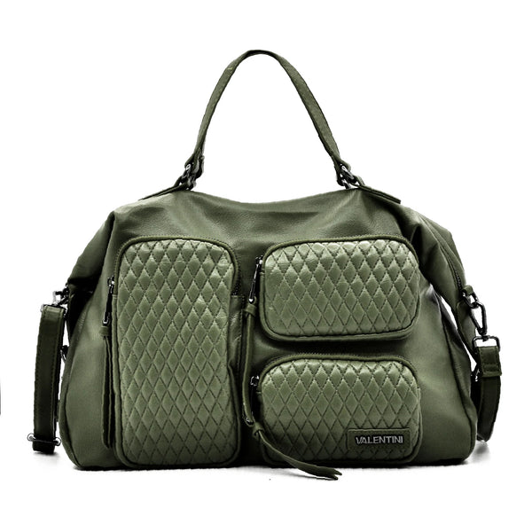 VALENTINI GINO - Borsa multitasche firmata giornaliera elegante 3 zip capiente bauletto trapuntata simil pelle