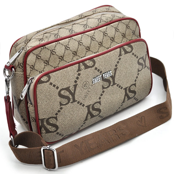 Borsa tracolla firmata SWEET YEARS in simil pelle pregiata tasche con cerniera fantasia logata originale