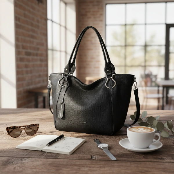 VALENTINI - Borsa shopping a spalla grande tracolla casual simil pelle venata