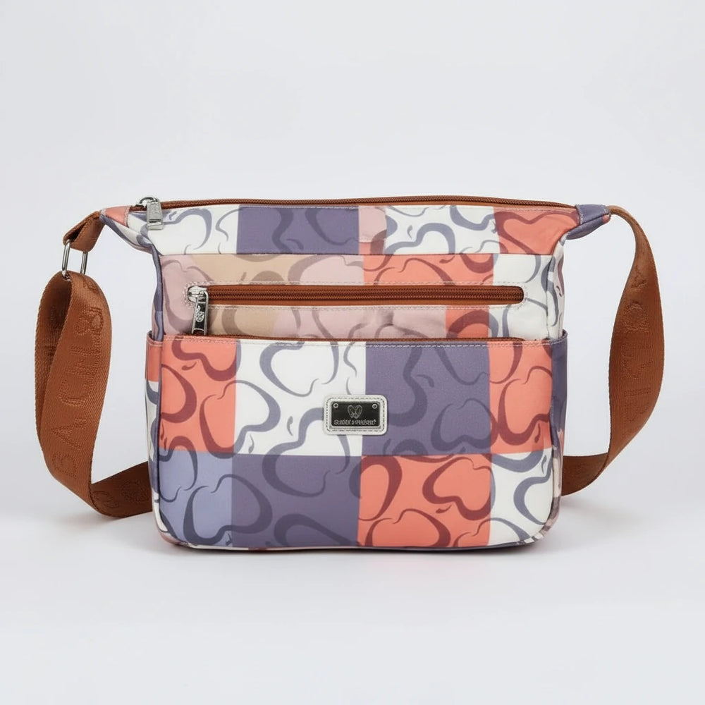 Borsa firmata Baci&Abbracci tracolla multitasche fantasia logo impermeabile zip