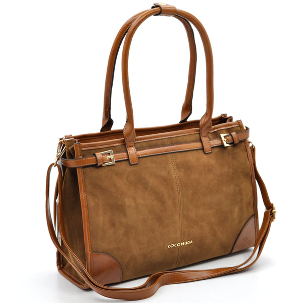 Borsa bauletto firmato COCONUDA donna spalla a tracolla simil pelle effetto camoscio scamosciata vintage