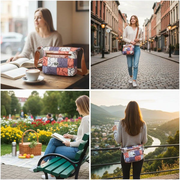 Borsa firmata Baci&Abbracci tracolla multitasche fantasia logo impermeabile zip