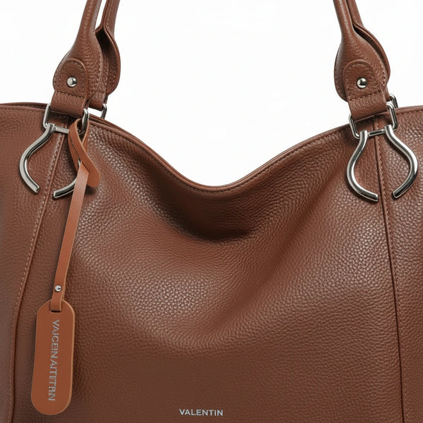 VALENTINI - Borsa shopping a spalla grande tracolla casual simil pelle venata