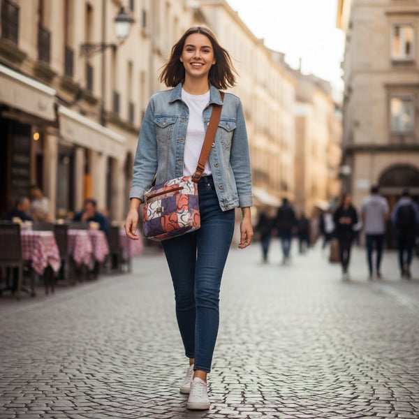 Borsa firmata Baci&Abbracci tracolla multitasche fantasia logo impermeabile zip