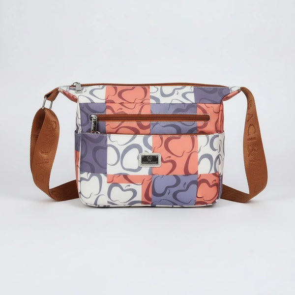 Borsa firmata Baci&Abbracci tracolla multitasche fantasia logo impermeabile zip