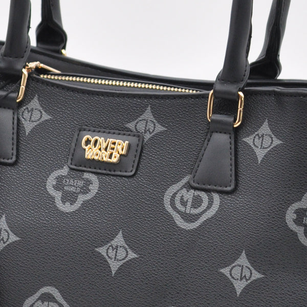 Borsa tote shopping firmata COVERI WORLD a tracolla elegante casual simil pelle logo fantasia