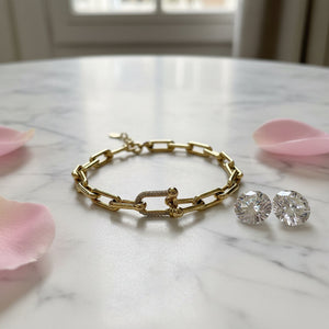 Bracciale a Maglia Urban Link con Chiusura Gioiello e Zirconi regolabile