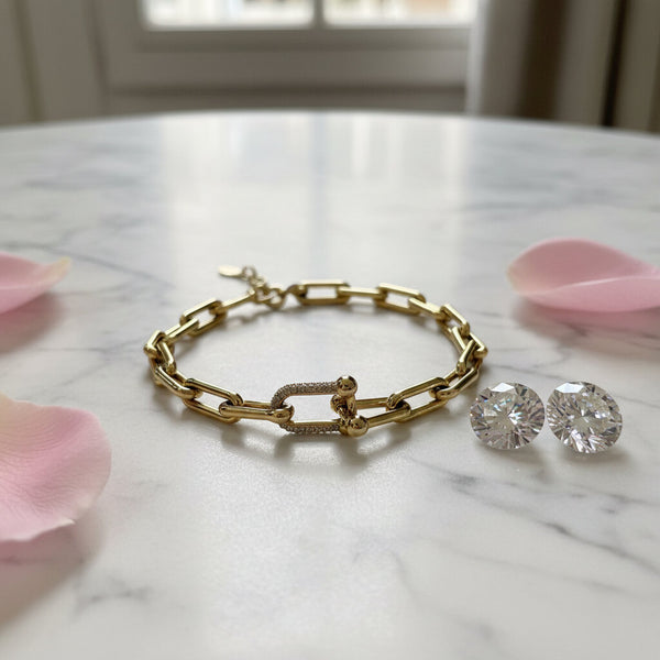 Bracciale a Maglia Urban Link con Chiusura Gioiello e Zirconi regolabile