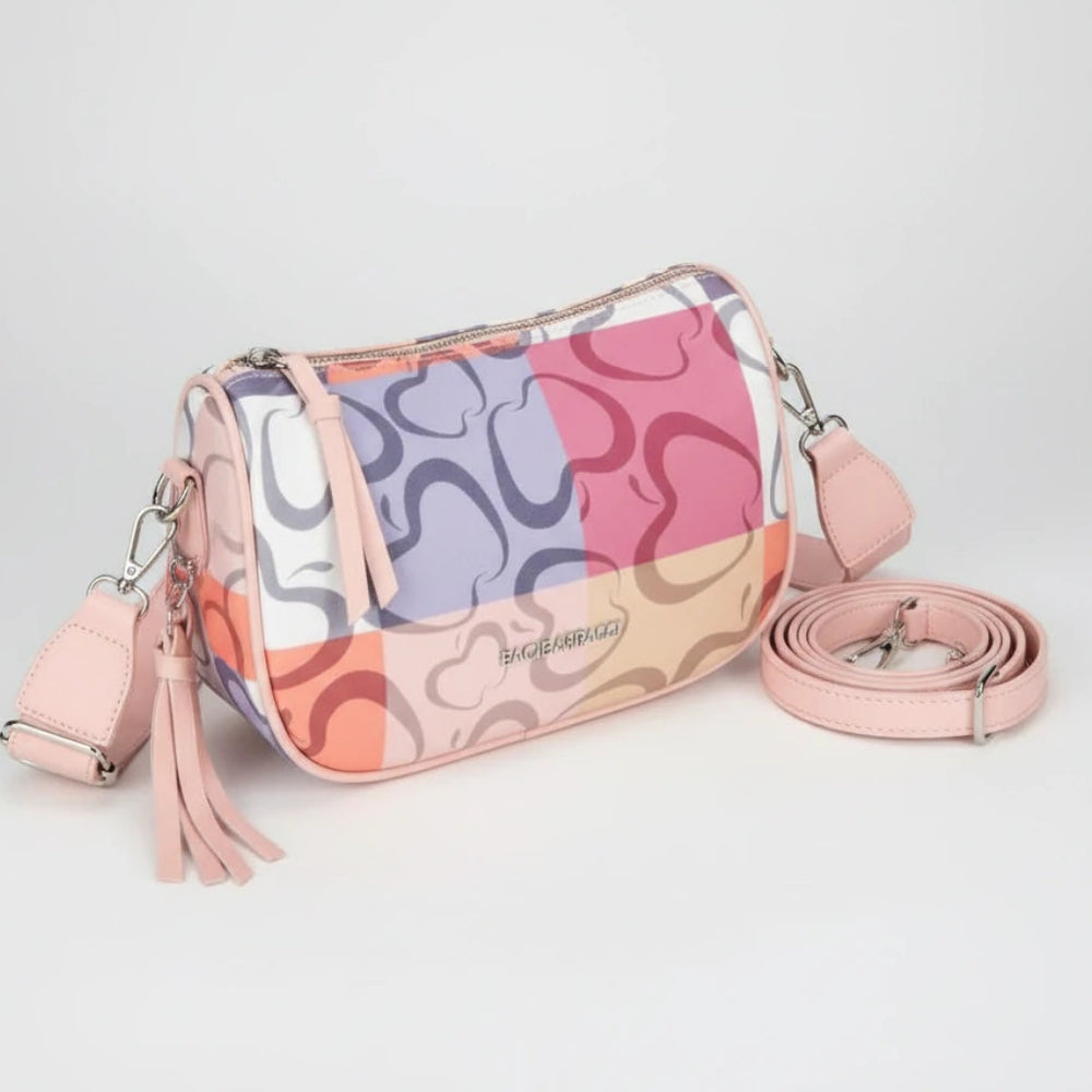 Borsa firmata Baci&Abbracci tracolla multitasche fantasia logo impermeabile zip borsetta