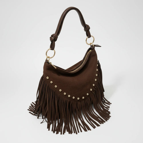 La Rodero - Borsa spalla frange camoscio scamosciata borchie monomanico
