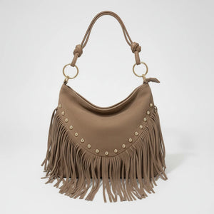 La Rodero - Borsa spalla frange camoscio scamosciata borchie monomanico