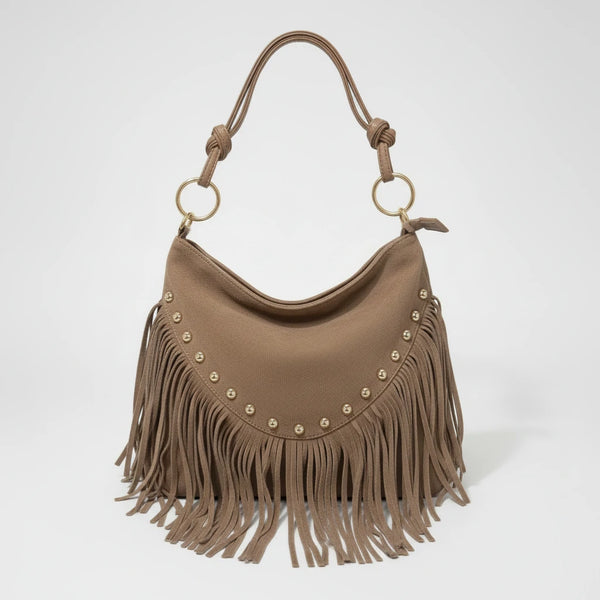 La Rodero - Borsa spalla frange camoscio scamosciata borchie monomanico