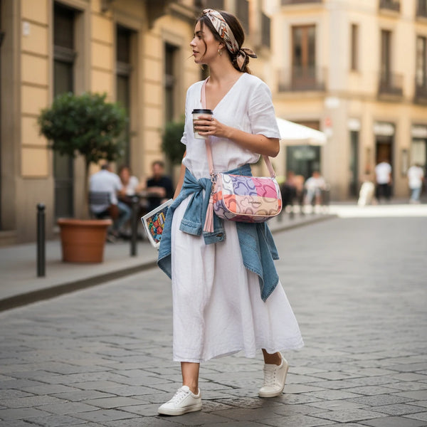 Borsa firmata Baci&Abbracci tracolla multitasche fantasia logo impermeabile zip borsetta