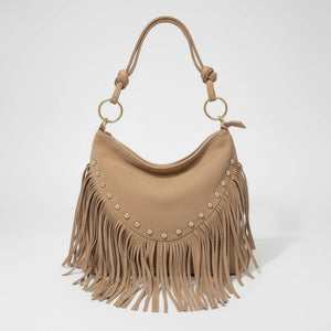 La Rodero - Borsa spalla frange camoscio scamosciata borchie monomanico