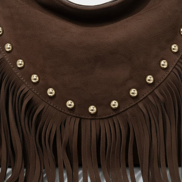 La Rodero - Borsa spalla frange camoscio scamosciata borchie monomanico