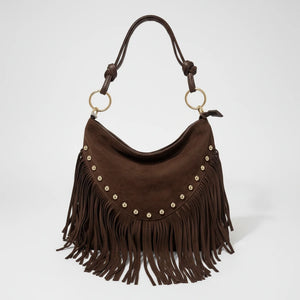 La Rodero - Borsa spalla frange camoscio scamosciata borchie monomanico