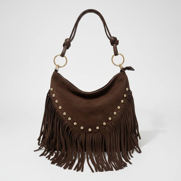 La Rodero - Borsa spalla frange camoscio scamosciata borchie monomanico