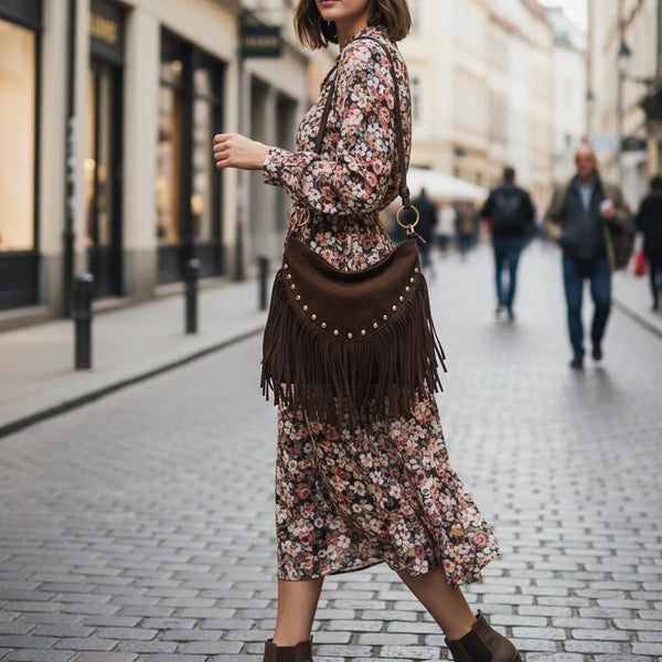 La Rodero - Borsa spalla frange camoscio scamosciata borchie monomanico