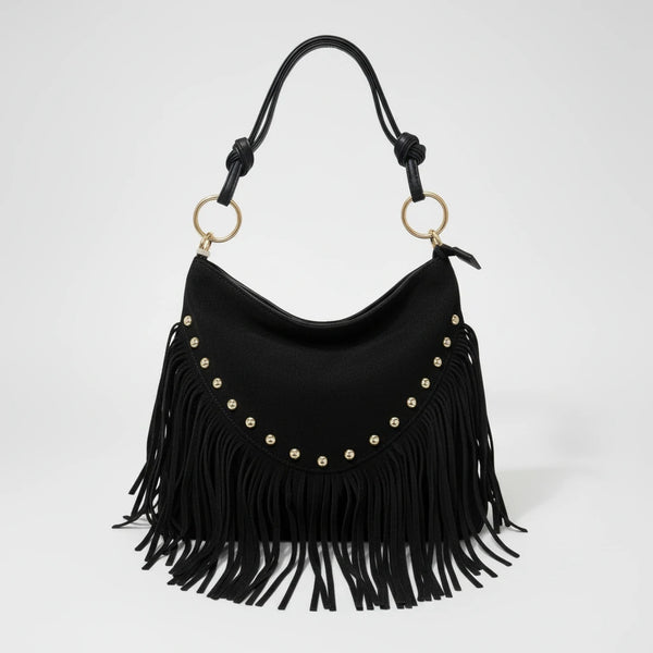 La Rodero - Borsa spalla frange camoscio scamosciata borchie monomanico