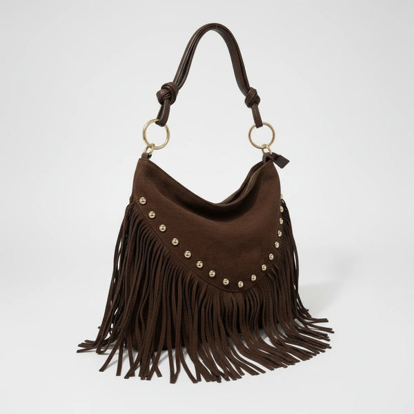 La Rodero - Borsa spalla frange camoscio scamosciata borchie monomanico