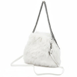 La Brava - Borsa firmata Gyoiamea in eco pelliccia morbida teddy pelo tracolla manici a catena