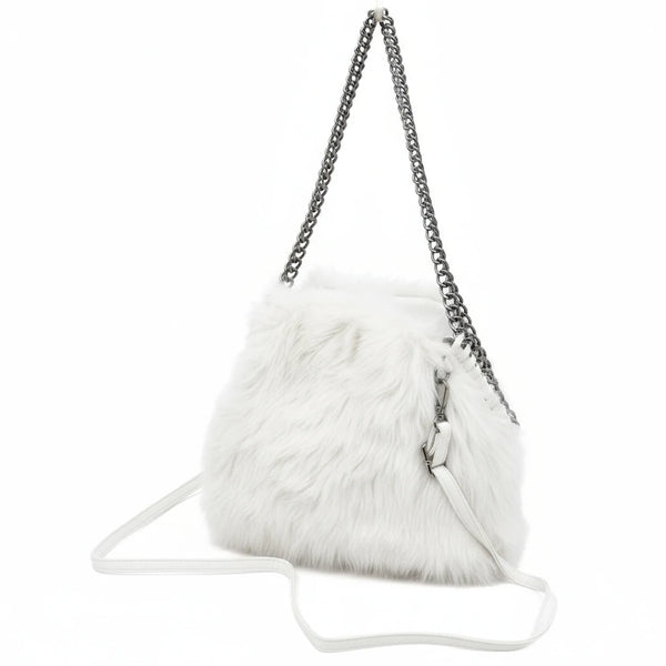 La Brava - Borsa firmata Gyoiamea in eco pelliccia morbida teddy pelo tracolla manici a catena