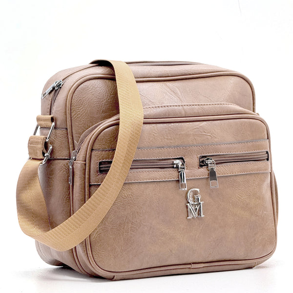 La Ginevra Bag borsa a tracolla multitasche capiente molte zip casual passeggio elegante Pelle Vegana