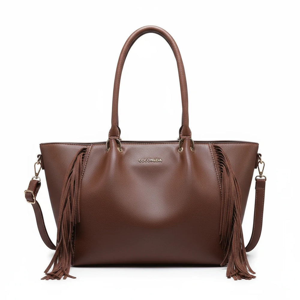 Borsa firmata COCONUDA Colletion donna spalla a tracolla simil pelle nuova shopping frange nappe