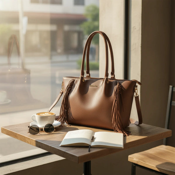 Borsa firmata COCONUDA Colletion donna spalla a tracolla simil pelle nuova shopping frange nappe